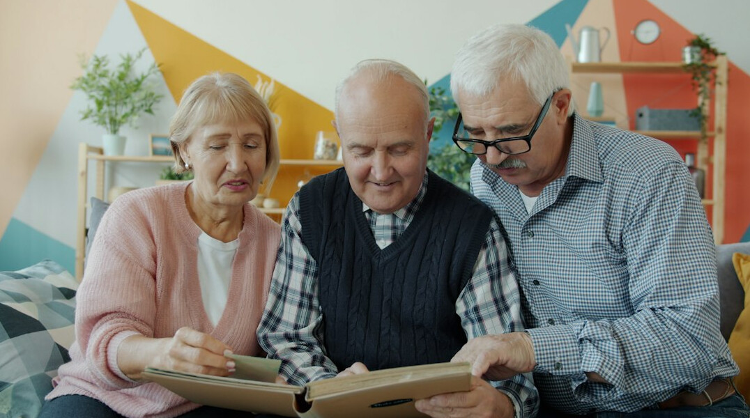 elderly people sharing stories