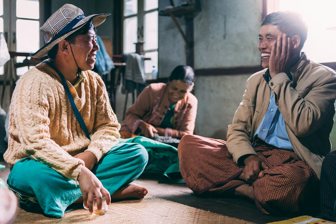 group of seniors laughing together